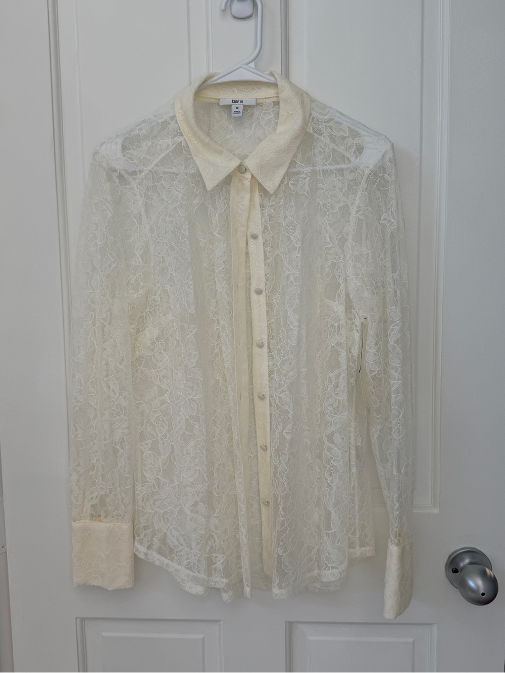 Bar III Cream Lace Button-Down Shirt